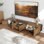Meuble télé moderne en bois naturel pour téléviseur de 85 po ou moins, meuble télé avec tablette et tiroir