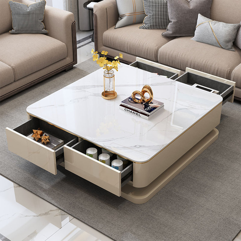 Table basse carrée en pierre claire, H 18,1 po x L 35,4 po x l 35,4 po