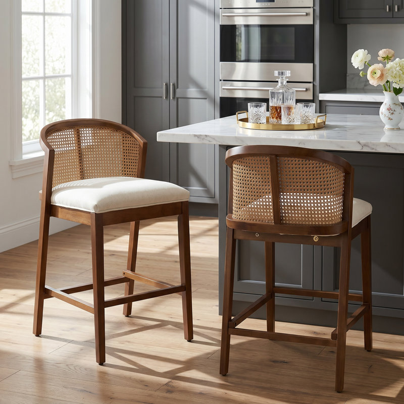 Wood Frame Upholstered Barstool, Walnut