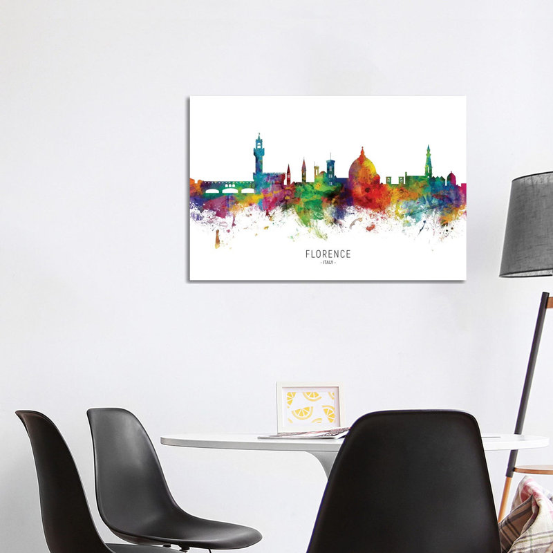 Florence Florence Skyline par Michael Tompsett - peinture sur toile tendue, H 26 po x l 40 po x 1,5 po