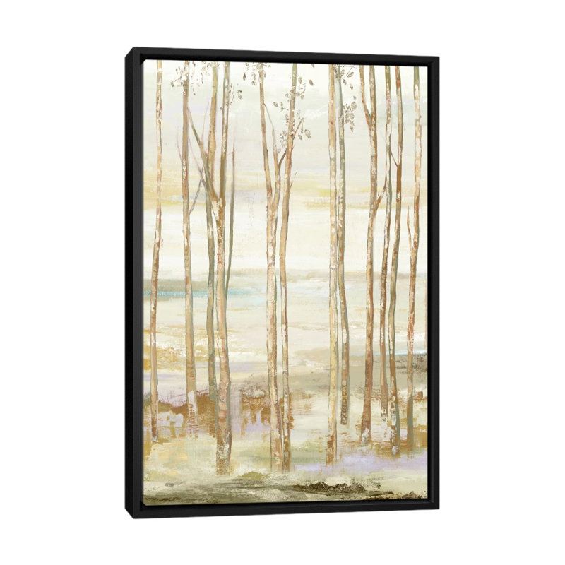 «White on White Trees», reproduction sur toile, H 60 po x l 40po x P 1,5 po, Toile avec cadre noir, Pas de tapis