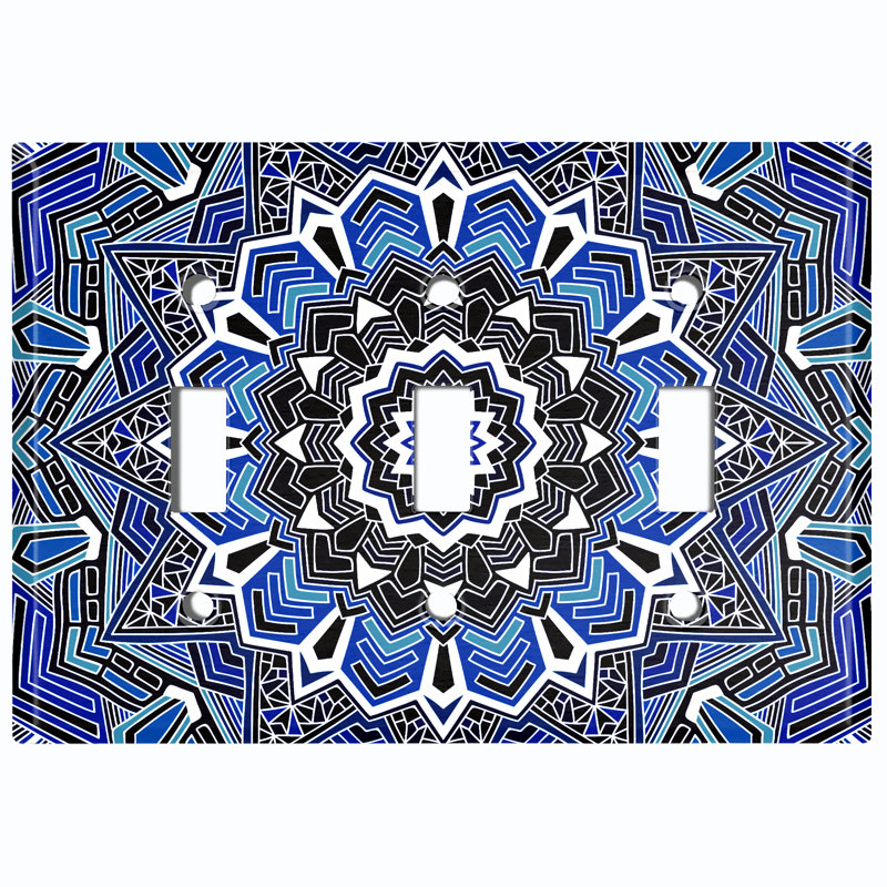 Patterned 3 - Gang Toggle Light Switch Standard Wall Plate, Blue