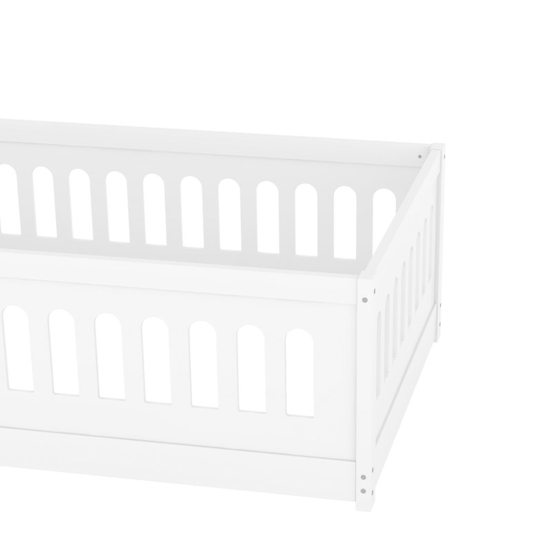 Lit simple en bois massif avec porte et garde-corps - blanc