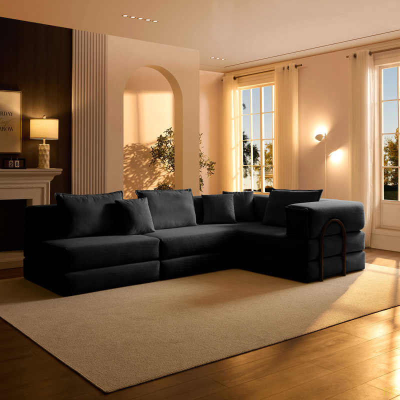Oversized Upholstered Sectional Sofa Couch Set,Modular 118.2" L Shaped Floor Living Room Sofa Set With 6 Pillows,DIY Combination Sofa Couch For Living Rooms, Apartments,Bedrooms