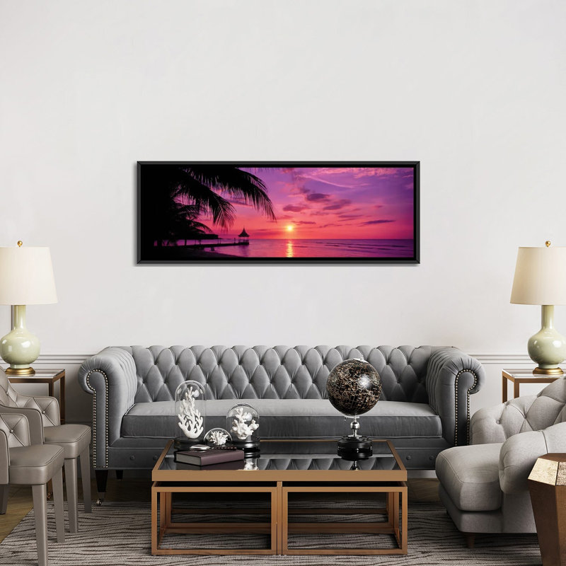 Coucher de soleil sur l'océan, impression d'art mural encadré, H 20 po x l 60 po, Reproduction encadrée sans passe-partout