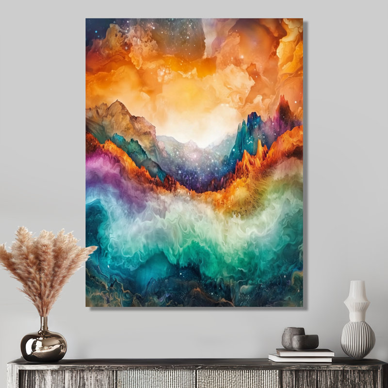 Celestial Abstract Mountain Landscape I - Paysages, reproduction d'art sur métal, H 32 po x l 24 po x P 0,84 po