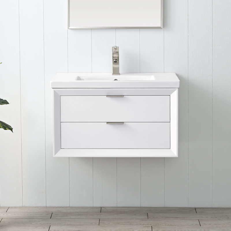 Ensemble de meuble-lavabo simple 30 po Lelanie, Blanc, Nickel brossé