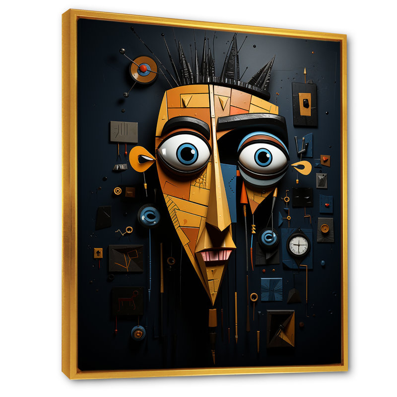 «Yellow and Black Robot Revolution», H 44 po x l 34 po x P 1,5 po, Cadre flottant doré