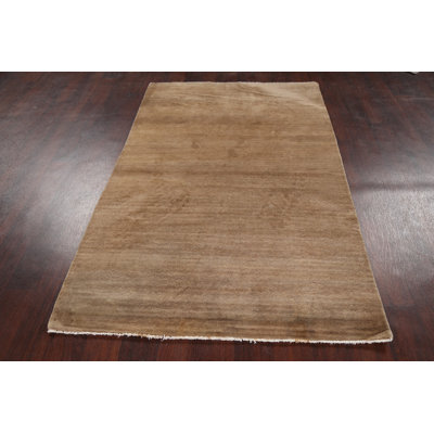Tapis beige en laine noué à la main de conception unique 3 pi 10 po x 6 pi New Age