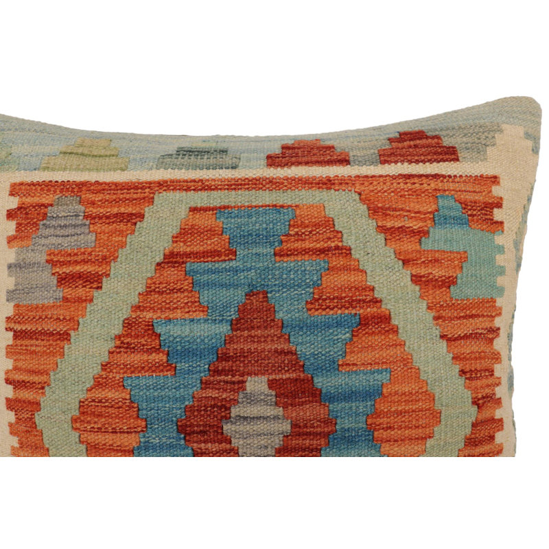 Coussin rustique Kilim, Orange / Bleu / Beige, H 20 po x l 20 po