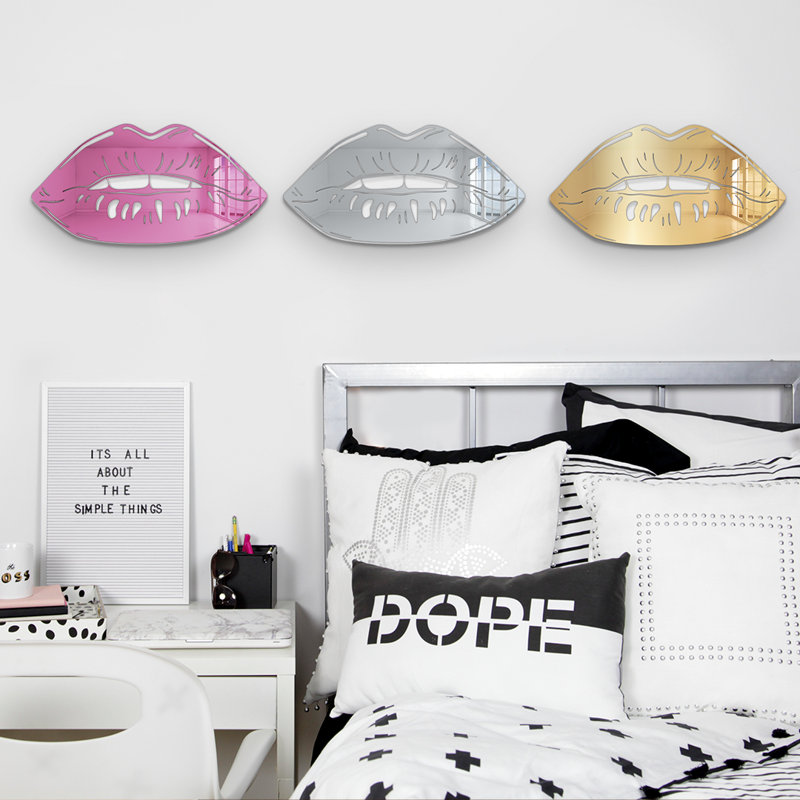 Décoration murale miroir Cool Lips Silhouette, H 9,9 po x l 18,9 po x P 1 po, Rose