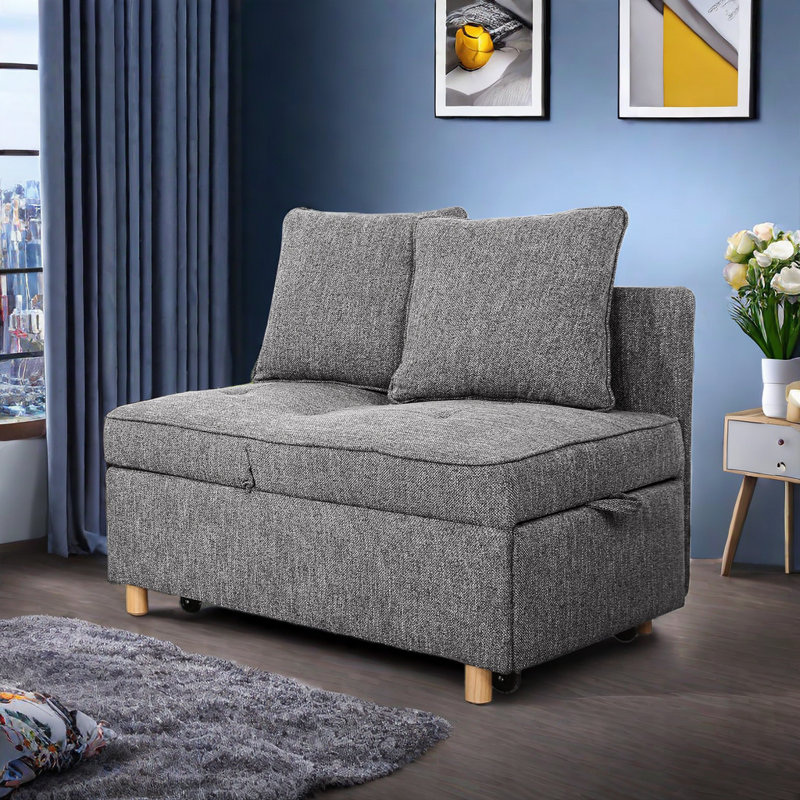 Acklen 70.8" Linen Armless Sofa Bed, Dark Gray