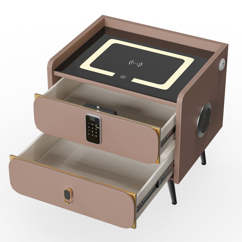 Table de chevet haute 20 po avec serrure à combinaison et lecteur Bluetooth, Beige