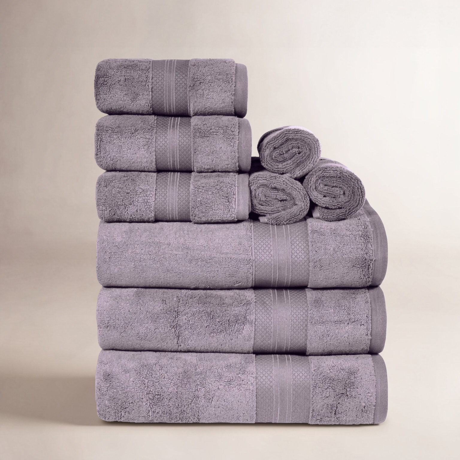 Finnian Turkish Cotton Bath Towel, Wisteria, 9 Piece Towel Set