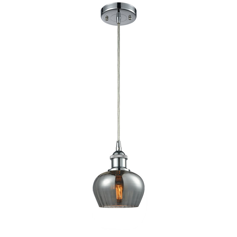 Luminaire suspendu en forme de cloche à 1 lumière Patrina, Chrome poli, Fumée, Ampoule non incluse