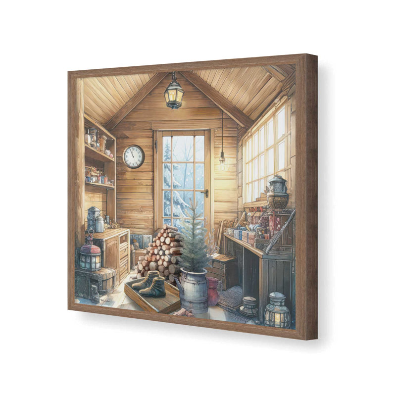 «Whispering Pines Cabin» par Nicole DeCamp, reproduction d'art, L 36 x H 36, Brun, Impression encadrée