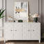 Buffet décoratif 4 portes en bois avec armoire décorative blanc délavé pour plusieurs espaces tels que le salon, l'entrée, le couloir, le bureau, la cuisine et la salle à manger. Tablettes réglables. Stable. Facile
