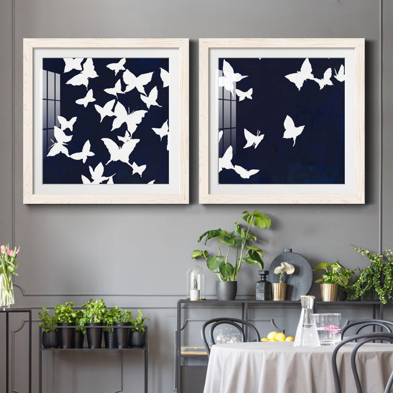 «All Aflutter», ensemble de 2 reproductions d'art sur papier encadrées, H 27,5 po x l 55 po x P 1,5 po, Cadre blanc