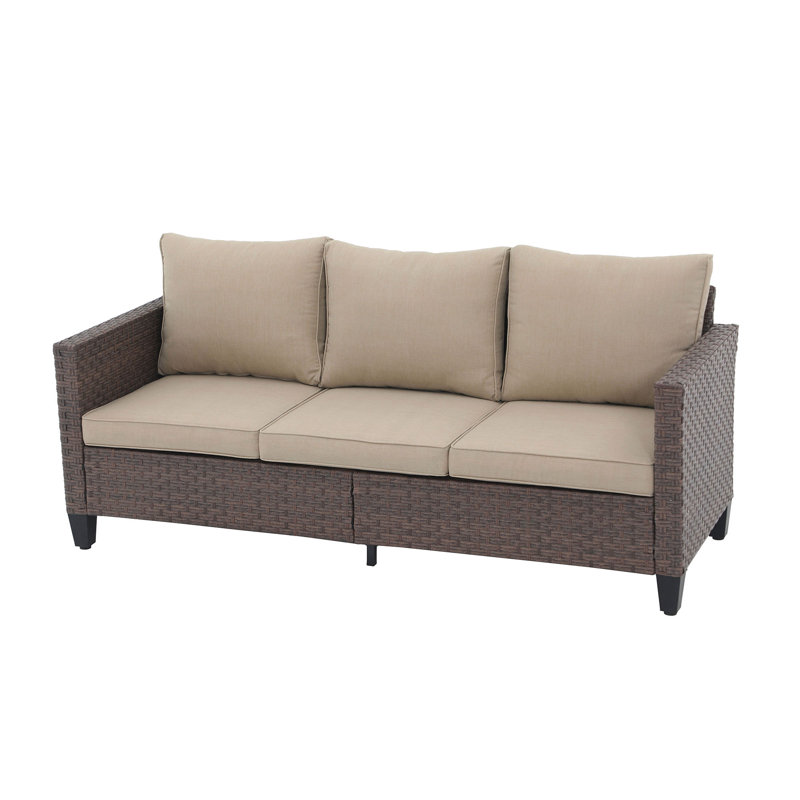 Canapé d'extérieur en osier avec coussins, Structure brune / coussin beige