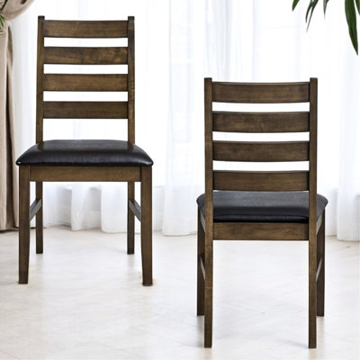 Brown Faux Leather & Synthetic Wood Contemporary Side Chair Of 2, Padded Seat, 220lbs Weight Support, 20in Deep, 21in Wide, 37in High Brown, Leather, Wood, Contemporary, Support