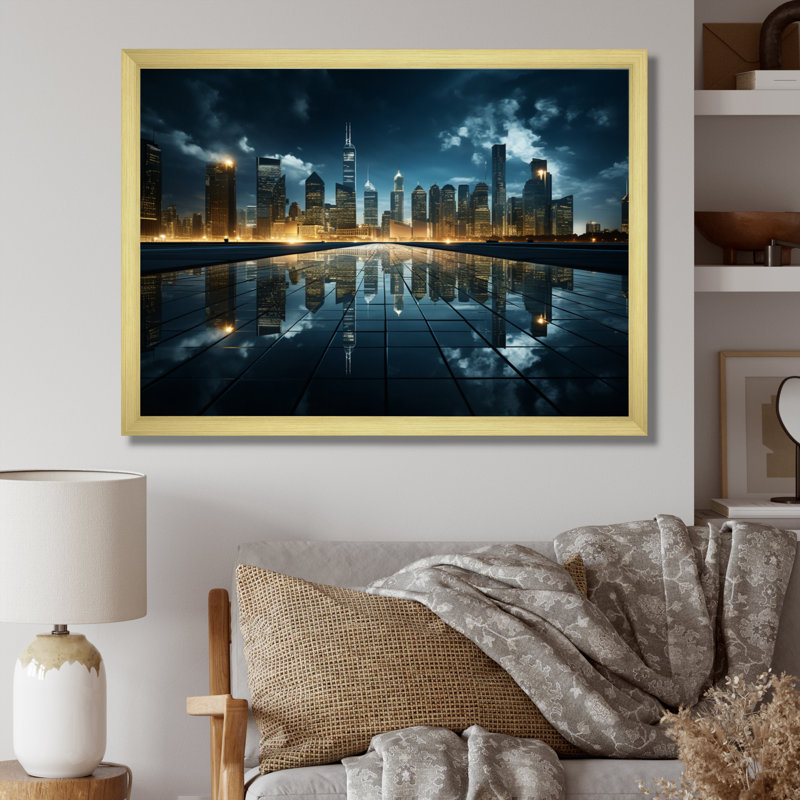 «Skyscrapers Majestic Heights I», reproduction sur toile, H 34 po x l 44 po x P 1,5 po, Cadre doré à une seule photo