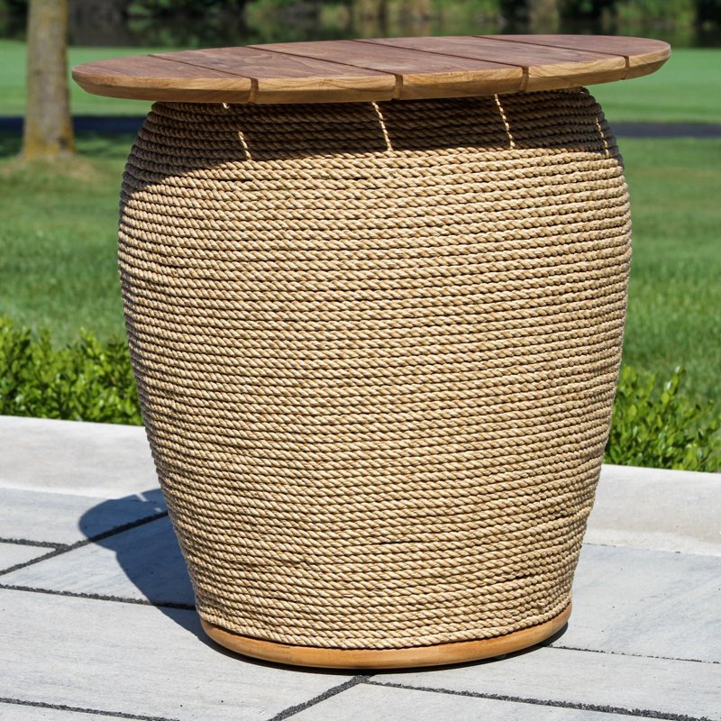 Teak & Cable Wicker Accent Table, 19.5" Dia