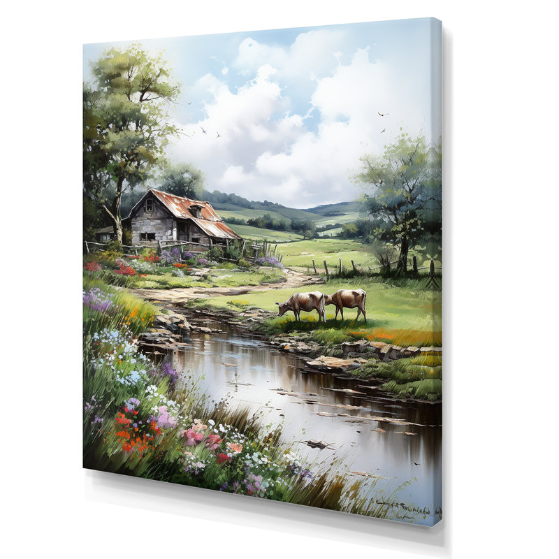 «Relaxing Farm Charm» - Art mural ferme, H 44 po x l 34 po x P 1,5 po, Toile tendue
