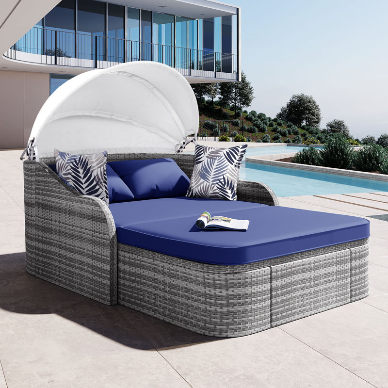 Freeport 52.4'' Wide Patio Daybed with Cushions, Gray, Blue
