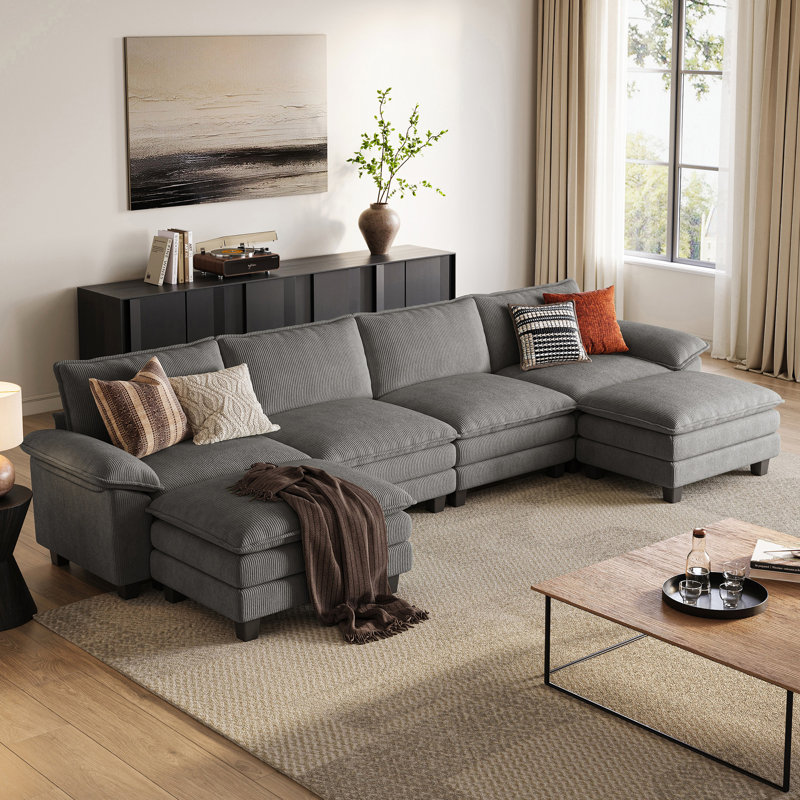  Canapé modulaire en U avec deux repose-pieds Colbey, Gris