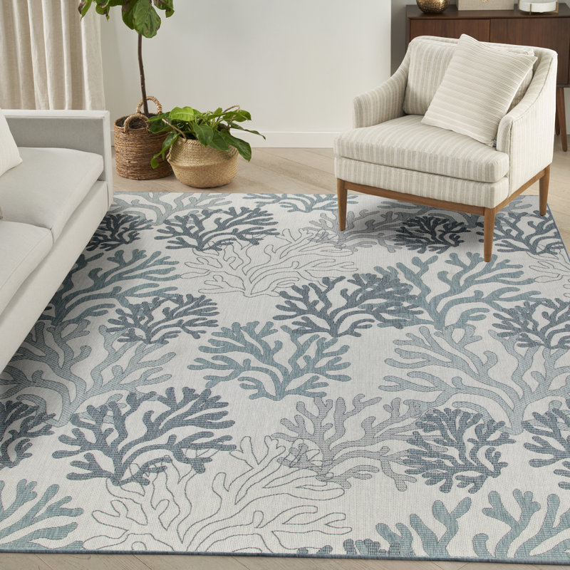 Tapis bleu / gris en polypropylène tissé à la machine Rectangle Alna, Rectangle 9 pi x 12 pi