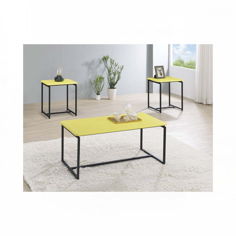 Kapp Coffee Table,3 Piece Coffee Table and End Table Set,Trestle Leg, Yellow