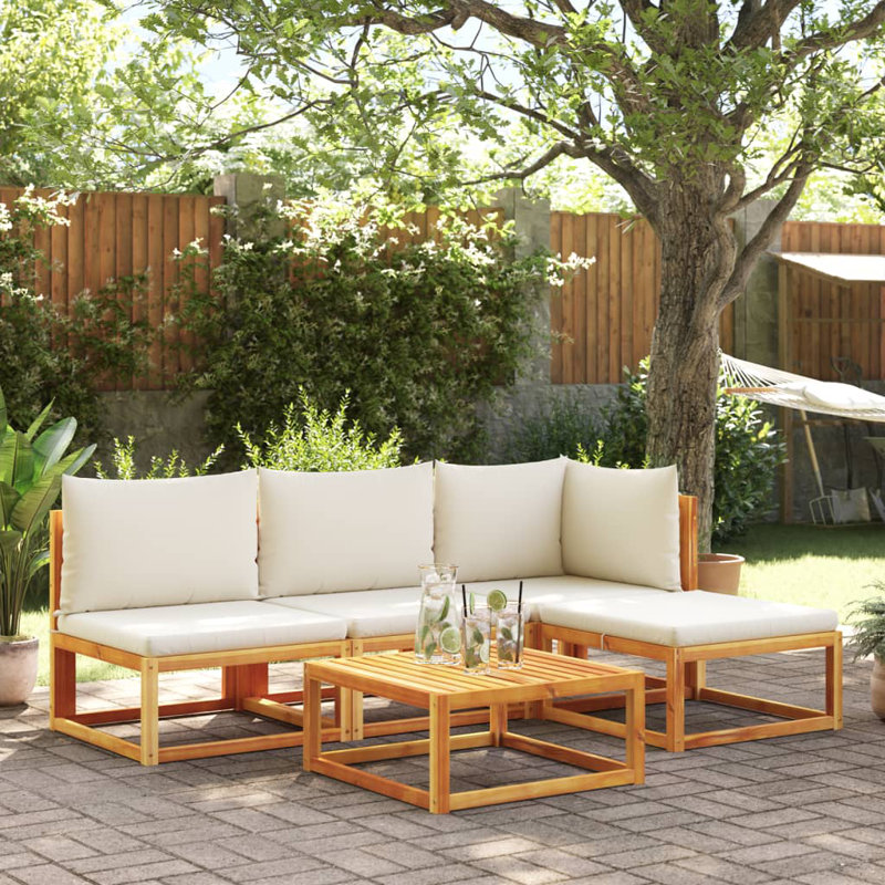  Canapé de patio sans accoudoirs avec coussins en bois d'acacia massif, Brun, Gris