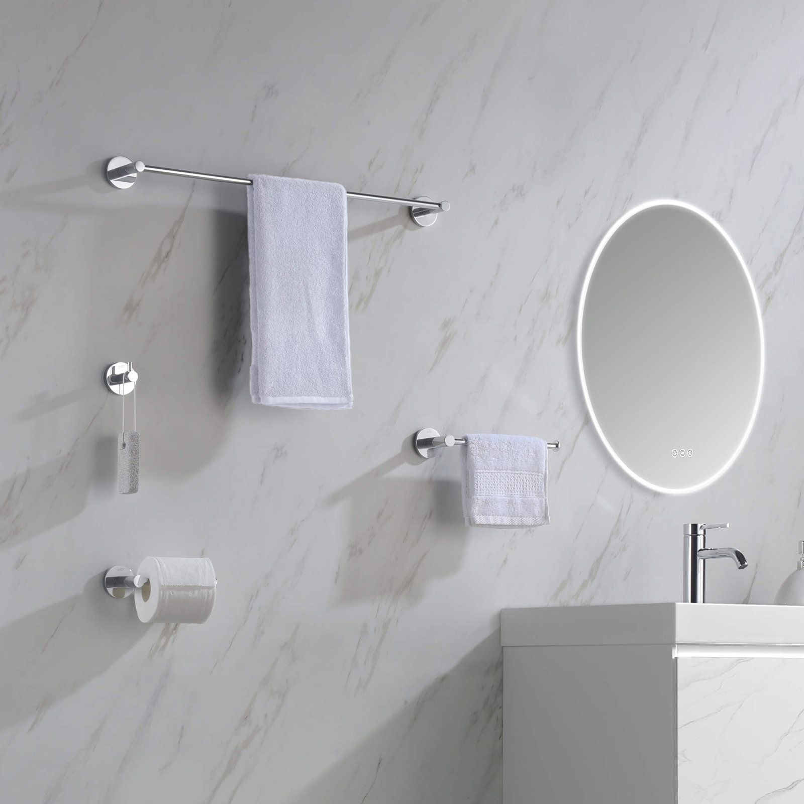 Circular 5-Piece Bathroom Hardware Set, Chrome