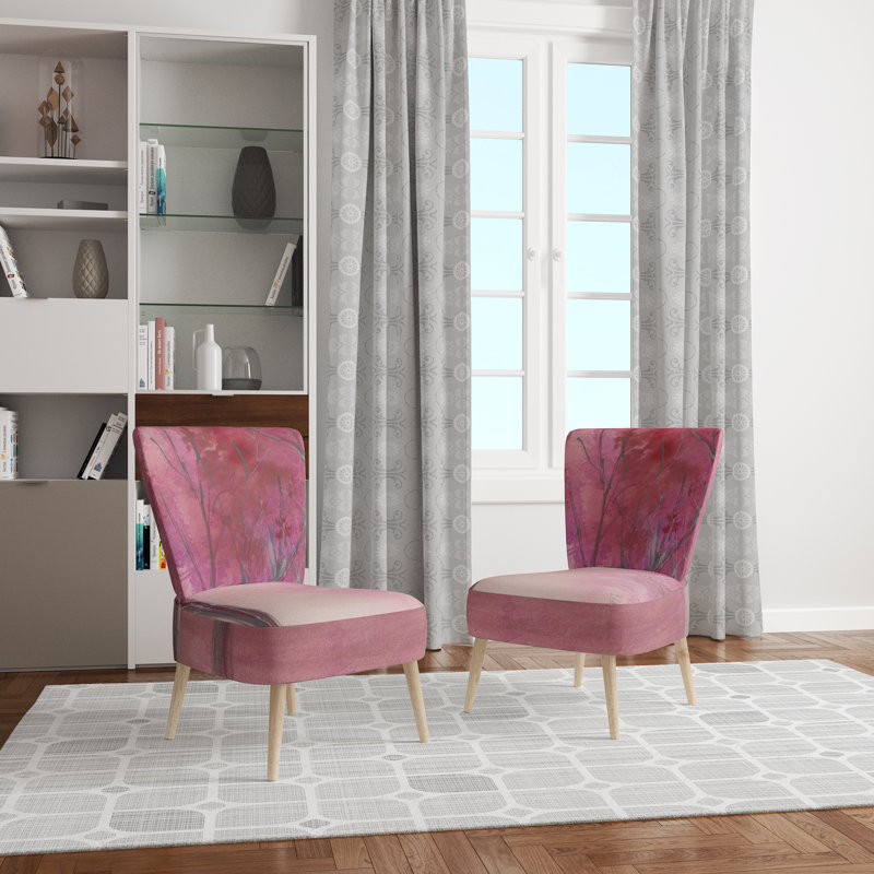 Upholstered Floral Side Chair - Modern floral Accent Chair, Abstract Pink Polyester Blend 10