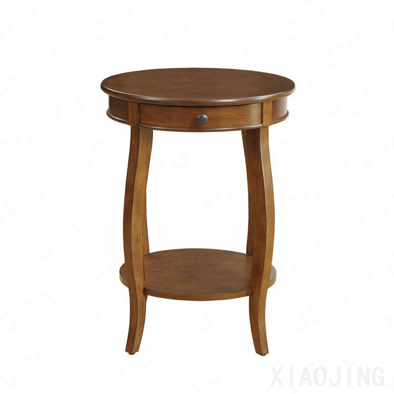 Table d'appoint ronde avec 1 tiroir et rangement ouvert, noyer