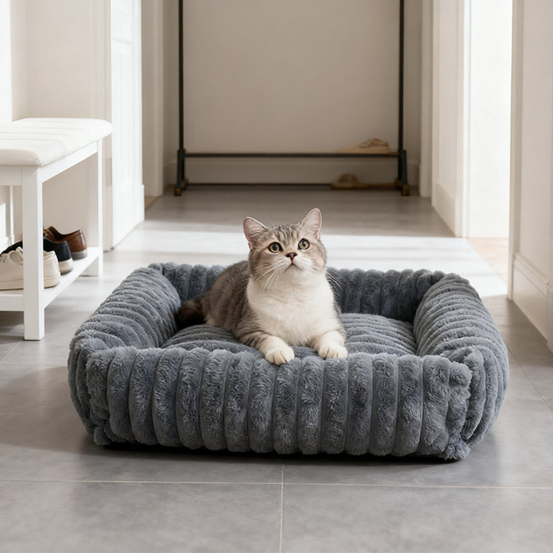 Faux Fur Pet Bed, Dark Grey, Small (18cm H x 63cm W x 53cm D)