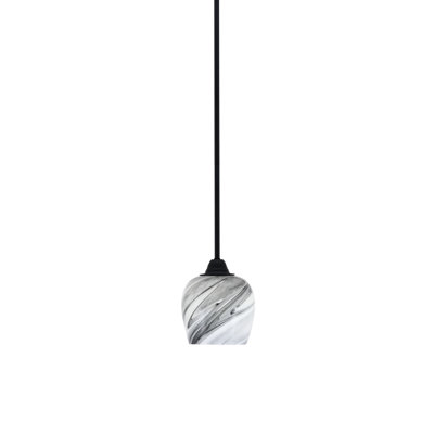 Paramount Stem Hung Pendant Shown In Matte Black Finish With 6" Onyx Swirl Glass