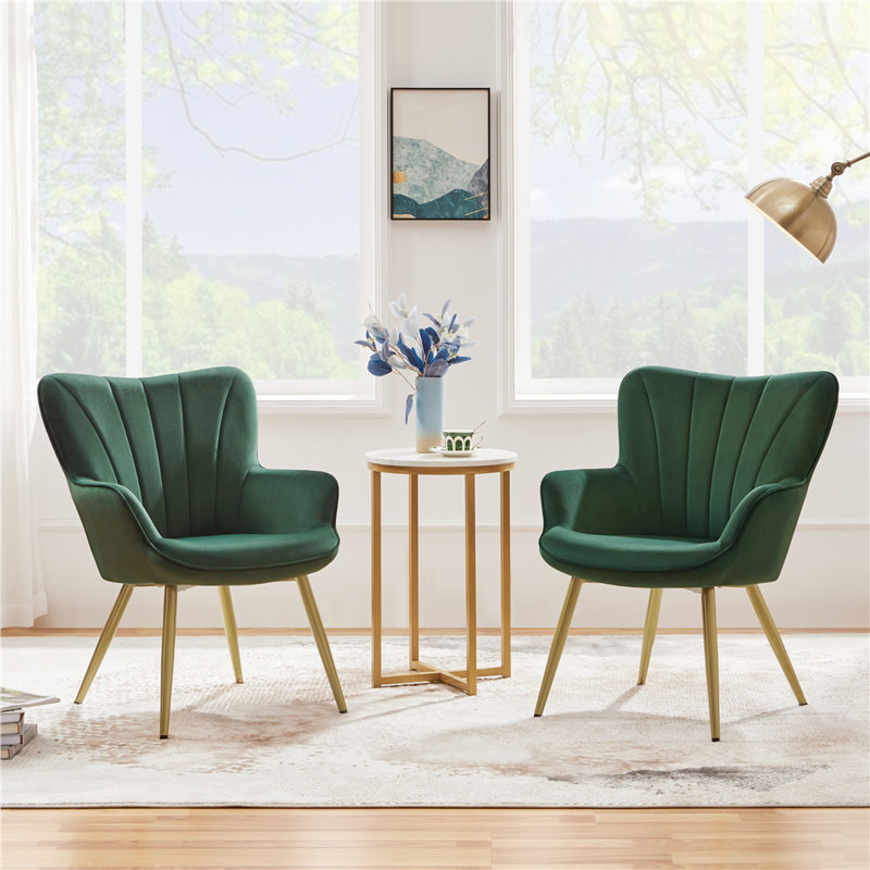 color Upholstered Armchair, Modern  Accent Chair with Wing Side and Metal Legs, Green Velvet, Gold