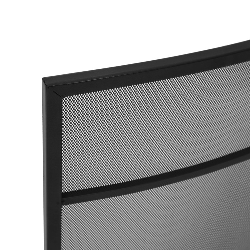 Pare-étincelles en fer noir à trois panneaux incurvés pour cheminée autoportante, largeur 130 cm, hauteur 89 cm, cadre en maille, pour la décoration de cheminée intérieure.