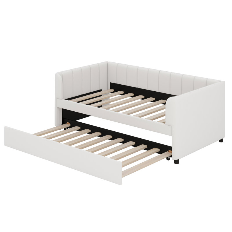 Lit de jour rembourré avec dossier ergonomique et lit gigogne, Beige