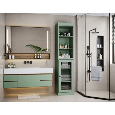 100% Solid Wood 16.5" Bathroom Storage Cabinet with Clear Glass Doors and Adjustable Shelves
