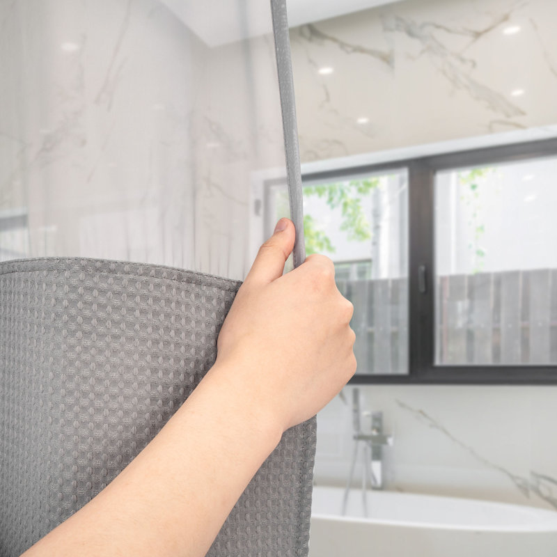Rideau de douche Ramjani Waffle Weave, Gris, H 80 po x l 74 po