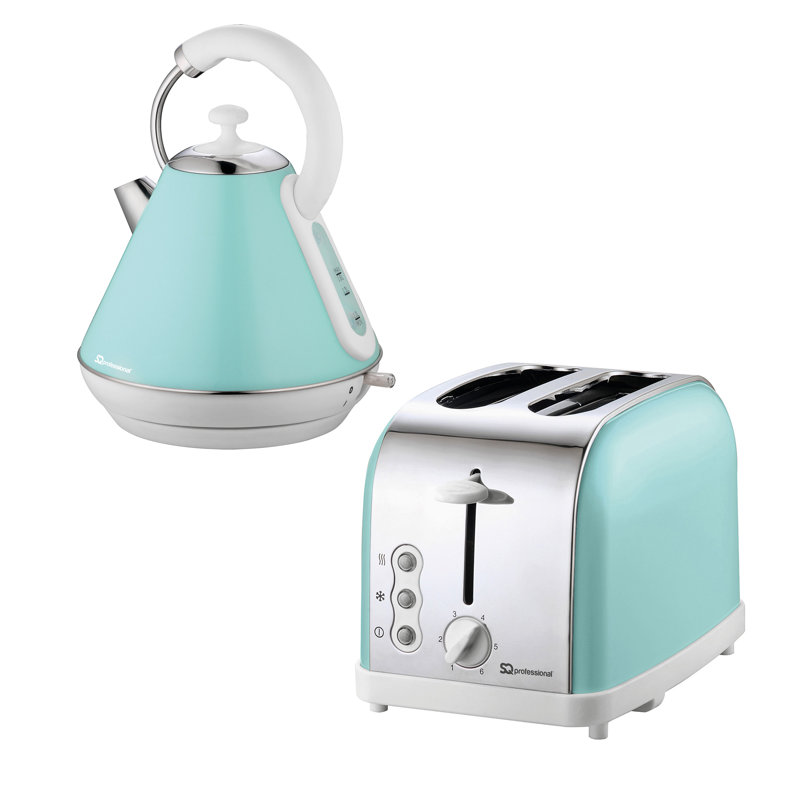 SQ Professional Dainty 1.8L Stainless Steel Electric Kettle and 2 Slice Toaster Set, Green