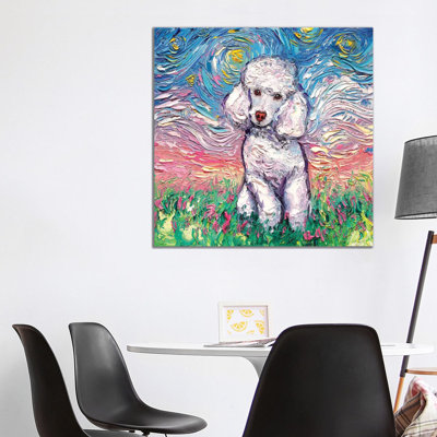 White Poodle Night by Aja Trier - Wrapped Canvas Painting
