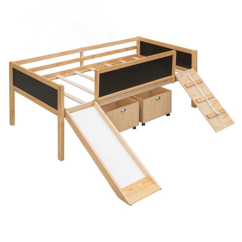 Twin Size Loft Bed With Climbing Frame, Natural