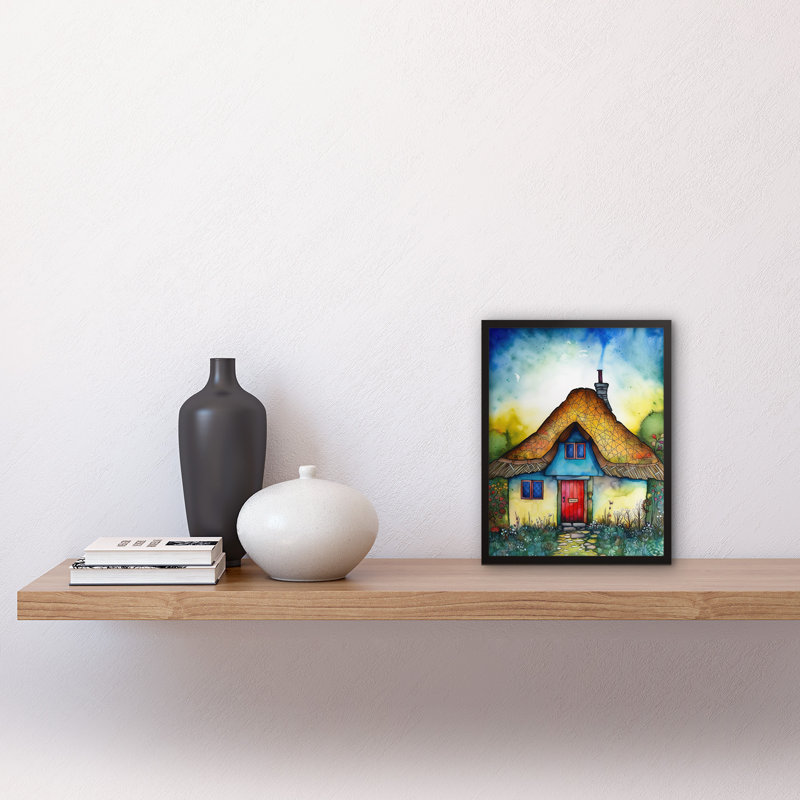 The Thatched Cottage Folk Art Artwork Framed Wall Art Print 9X7 Inch