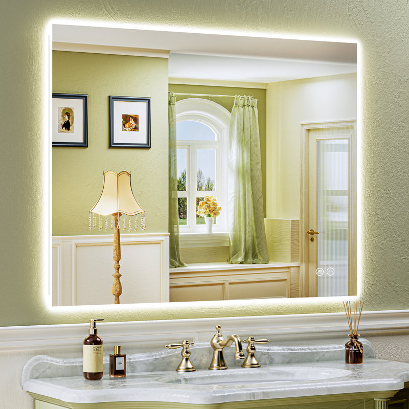 Bathroom LED Mirror with Backlit, Anti Fog Lighted Vanity Mirror with Stepless Dimmable, ETL Listed, IP54 Waterproof, CRI90+, HD Tempered Glass