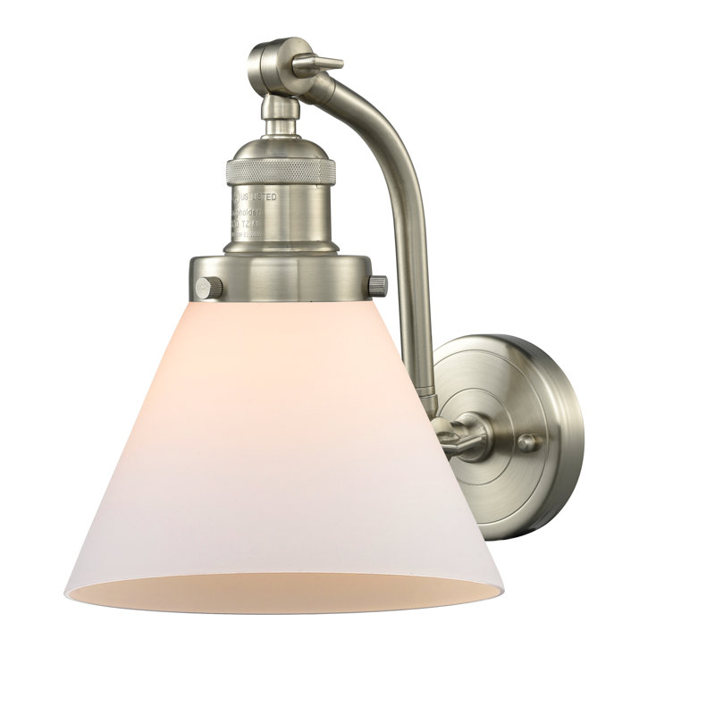 Applique murale 1 lumière Cone, Nickel satiné brossé, DEL, Boîtier blanc mat