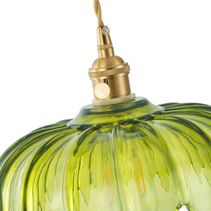 1-Light E26 Base Polished Brass Metal and Glass Dome Flower Pendant Light, Adjustable Height, Dimmable, ETL Listed