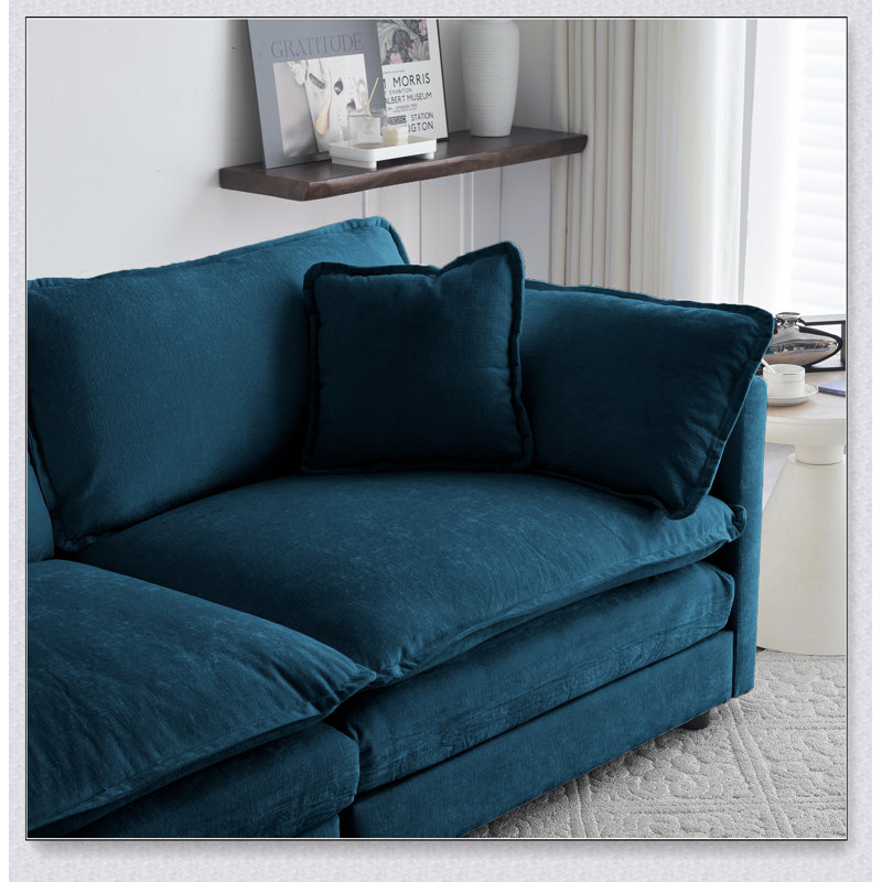 Comfy Deep Single Seat Sofa Upholstered Reading Armchair Living Room Chair Chenille Fabric, Blue Chenille